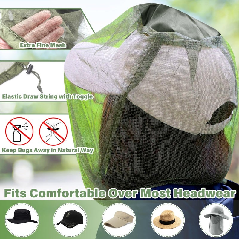 Benvo Mosquito Head Net Mesh One Piece Face Neck Fly Netting Cover from Bugs Gnats Noseeums Hat-Compatible Insect Shield for Fishing, Camping, Gardening (2pcs, Olive, Upgraded Big Net) - Image 3
